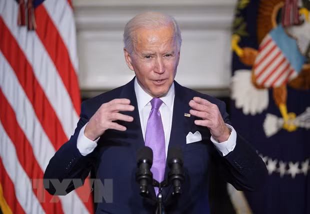 Tổng thống Mỹ Joe Biden phát biểu tại Nhà Trắng ở thủ đô Washington, DC. (Ảnh: AFP/TTXVN) Tổng thống Mỹ Joe Biden phát biểu tại Nhà Trắng ở thủ đô Washington, DC. (Ảnh: AFP/TTXVN)
