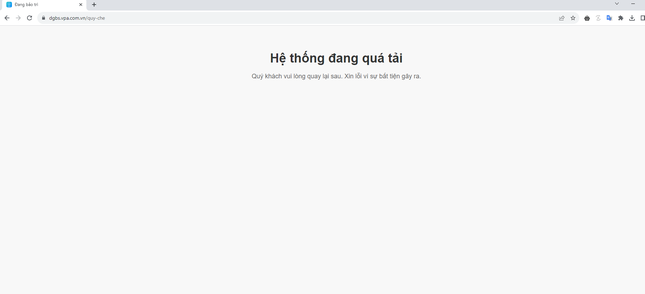 Có những thời điểm hệ thống báo đang quá tải. Ảnh chụp màn hình.