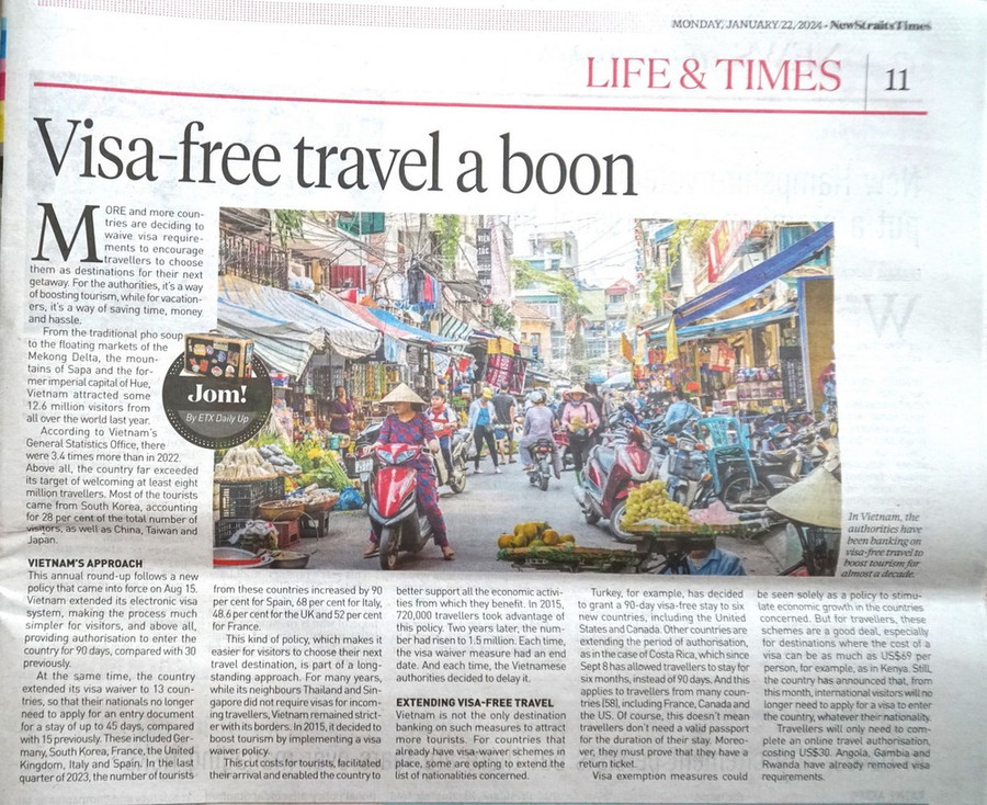 Trang báo New Straits Times đăng bài viết. (Ảnh: Hằng Linh/TTXVN) Trang báo New Straits Times đăng bài viết. (Ảnh: Hằng Linh/TTXVN)