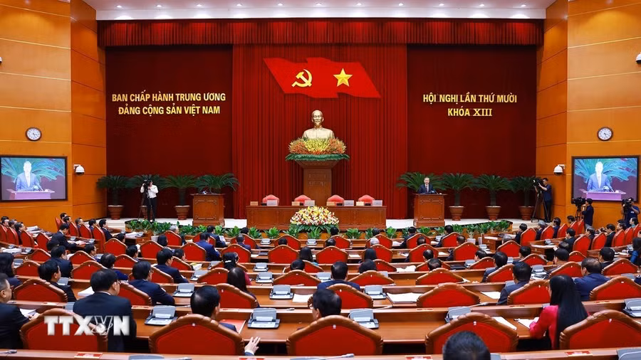 Phiên bế mạc Hội nghị lần thứ 10 Ban Chấp hành Trung ương Đảng Cộng sản Việt Nam khóa XIII. (Ảnh: Dương Giang/TTXVN)