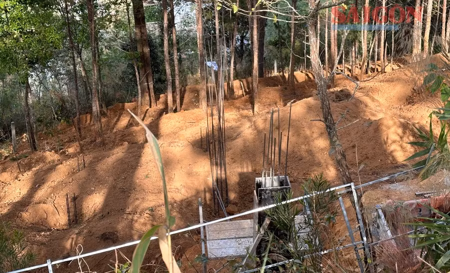Chủ đầu tư đào đất để xây dựng các căn biệt thự trong rừng thông. Ảnh: ĐOÀN KIÊN