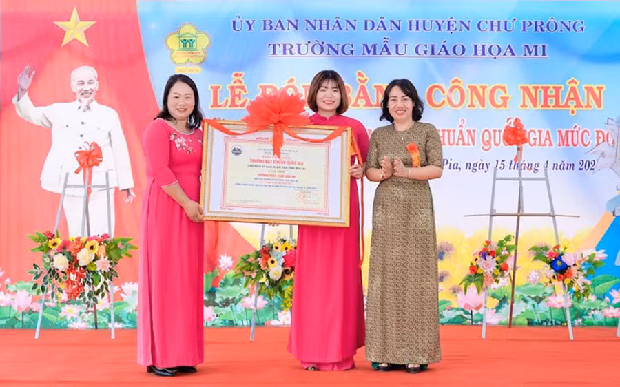 Trường Mẫu giáo Họa Mi được công nhận đạt chuẩn quốc gia mức độ 1 vào cuối năm 2023. Ảnh: N.H