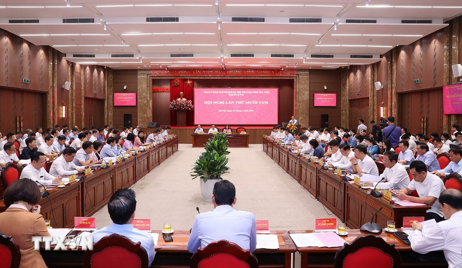 Toàn cảnh Hội nghị lần thứ 18 Ban Chấp hành Đảng bộ thành phố Hà Nội khóa XVII. (Ảnh: Văn Điệp/TTXVN)