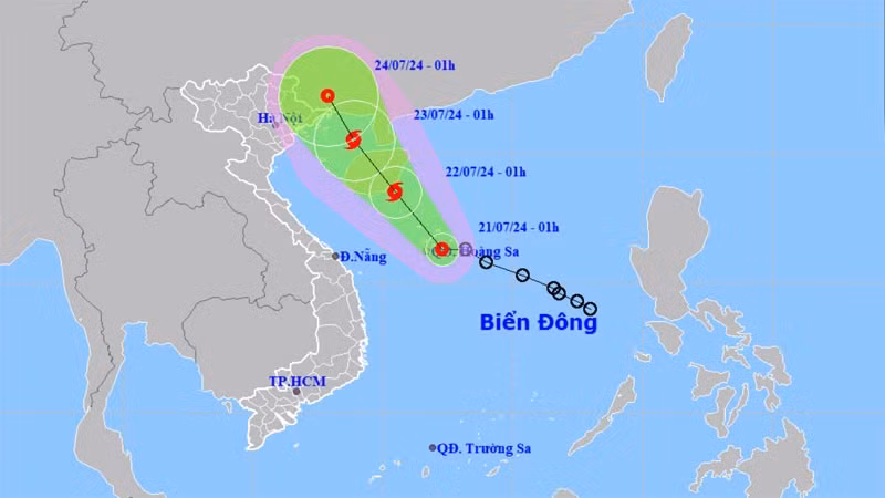 Vị trí và hướng di chuyển của áp thấp nhiệt đới. (Nguồn: nchmf.gov.vn)