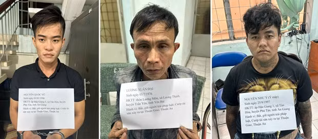 Nhóm đối tượng bị bắt giữ. (Ảnh do công an cung cấp)