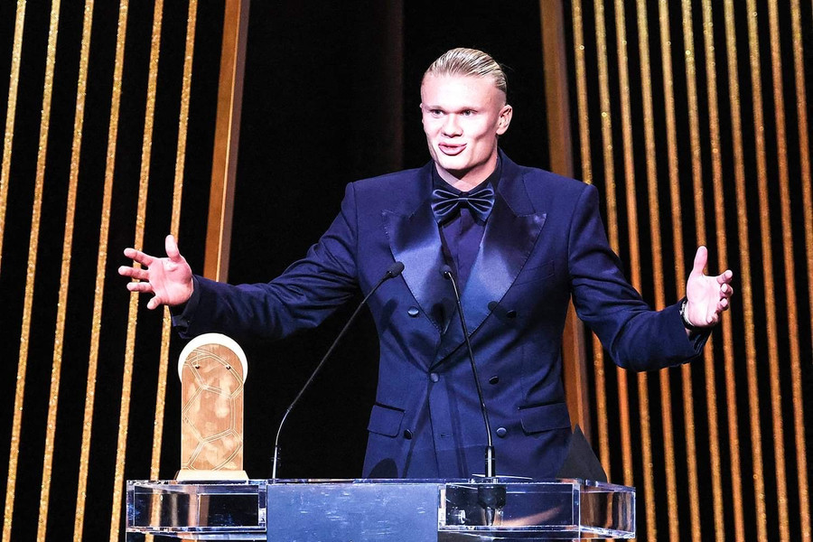 Haaland tại lễ trao giải.Ảnh: AFP Haaland tại lễ trao giải.Ảnh: AFP