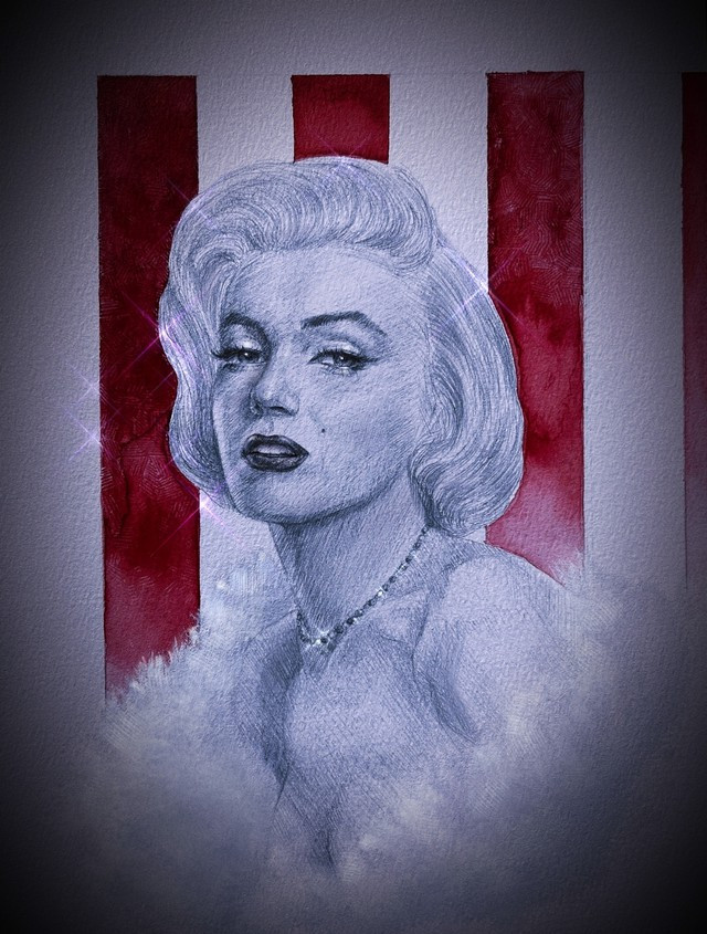 Phi Long vẽ chân dung Marilyn Monroe. Ảnh: NVCC Phi Long vẽ chân dung Marilyn Monroe. Ảnh: NVCC