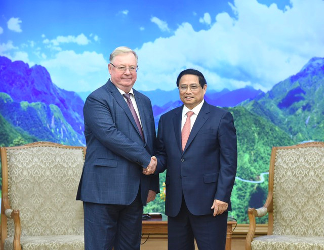 Thủ tướng Phạm Minh Chính tiếp Chủ tịch Hội Luật gia LB Nga Sergey Stepashin. Ảnh: VGP/Nhật Bắc Thủ tướng Phạm Minh Chính tiếp Chủ tịch Hội Luật gia LB Nga Sergey Stepashin. Ảnh: VGP/Nhật Bắc
