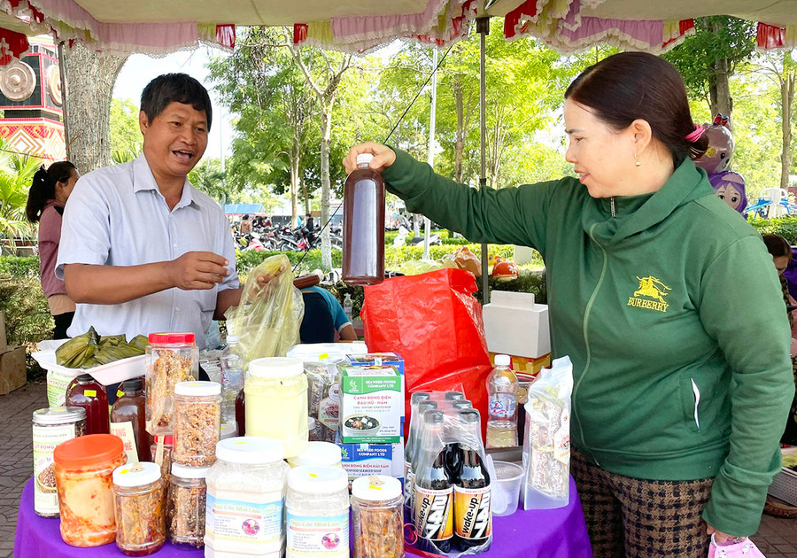 Phong phú rau trái, sản vật địa phương được bày bán tại Ngày hội kết nối nông sản. Ảnh: Phương Duyên