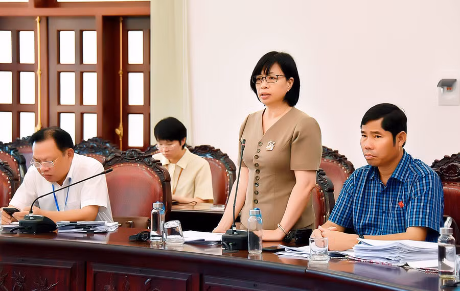 Phó chủ tịch UBND tỉnh Nguyễn Thị Thanh Lịch tham gia phát biểu tại buổi thảo luận tổ. Ảnh: Đức Thụy