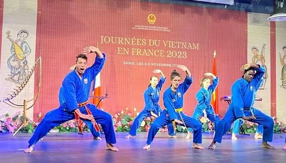 Môn sinh vovinam biểu diễn ở sự kiện "Ngày Việt Nam tại Pháp" năm 2023. Ảnh: TRỌNG TRINH Môn sinh vovinam biểu diễn ở sự kiện "Ngày Việt Nam tại Pháp" năm 2023. Ảnh: TRỌNG TRINH