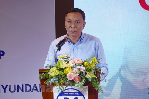 Ông Trần Quốc Tuấn, Chủ tịch Liên đoàn Bóng đá Việt Nam phát biểu tại buổi lễ. (Ảnh: Việt Anh/Vietnam+) Ông Trần Quốc Tuấn, Chủ tịch Liên đoàn Bóng đá Việt Nam phát biểu tại buổi lễ. (Ảnh: Việt Anh/Vietnam+)