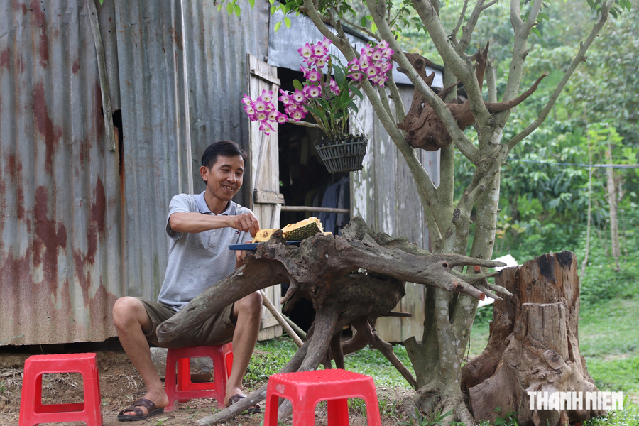 Ông Phạm Văn Thi (ngụ xã Quảng Khê, H.Đắk Glong) thưởng thức mít nhà trồng. Ảnh: XUÂN LÂM