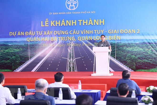 Thủ tướng Phạm Minh Chính phát biểu tại Lễ Khánh thành Cầu Vĩnh Tuy giai đoạn 2. (Ảnh: Dương Giang/TTXVN) Thủ tướng Phạm Minh Chính phát biểu tại Lễ Khánh thành Cầu Vĩnh Tuy giai đoạn 2. (Ảnh: Dương Giang/TTXVN)