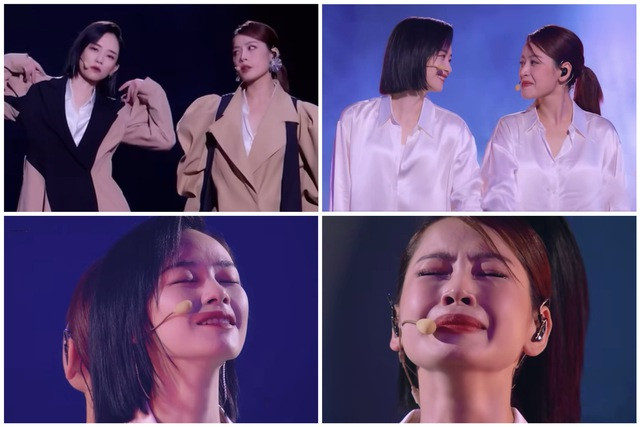 Chi Pu giành suất debut cùng loạt sao đình đám tại 'Đạp gió 2023' - Ảnh 1. Chi Pu xúc động khi biểu diễn cùng Lưu Nhã Sắt tại vòng chung kết. Dù gặp rào cản ngôn ngữ, họ vẫn thân thiết trong chương trình và luôn dành tình cảm tốt đẹp cho nhau. Chụp màn hình