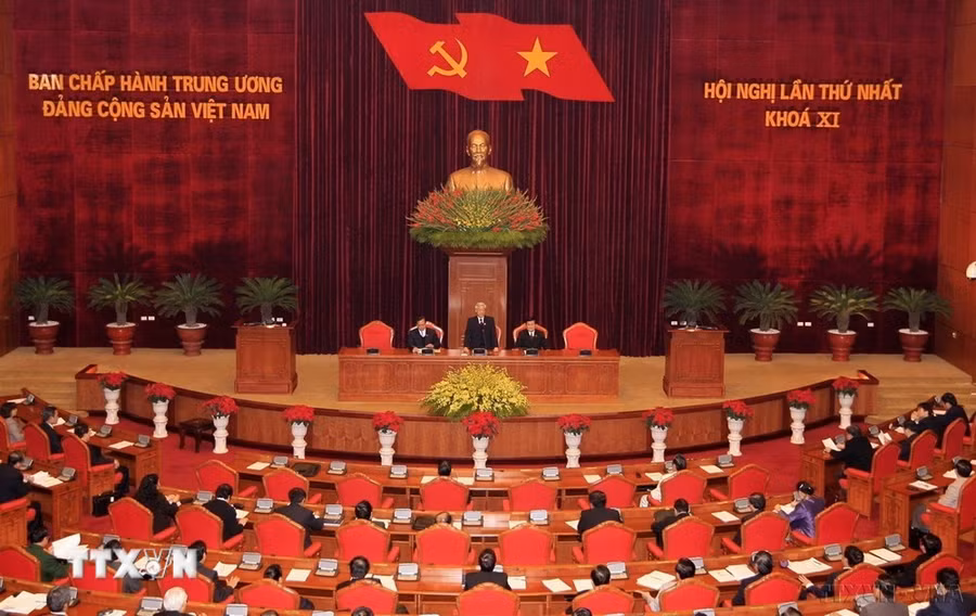 Tổng Bí thư Nguyễn Phú Trọng dự Hội nghị toàn quốc ngành Tổ chức xây dựng Đảng năm 2016 (Hà Nội, 26/3/2016). (Ảnh: Trí Dũng/ TTXVN)