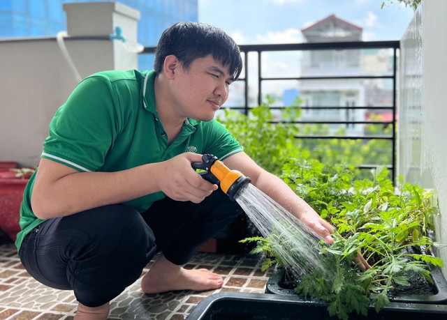 Chuyện 'người làm vườn trong bóng đêm' khiến dân mạng cảm phục - Ảnh 2. Anh Hải cảm nhận từng khóm rau, trái non... trong quá trình chăm sóc