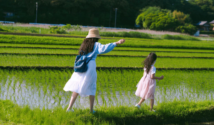 Gia đình chị Hoa yêu thiên nhiên, chọn về nơi có những cánh đồng. Ảnh: NVCC