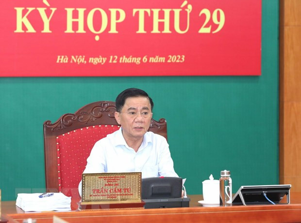 Ông Trần Cẩm Tú, Ủy viên Bộ Chính trị, Bí thư Trung ương Đảng, Chủ nhiệm Ủy ban Kiểm tra Trung ương chủ trì kỳ họp. (Ảnh: Phương Hoa/TTXVN)