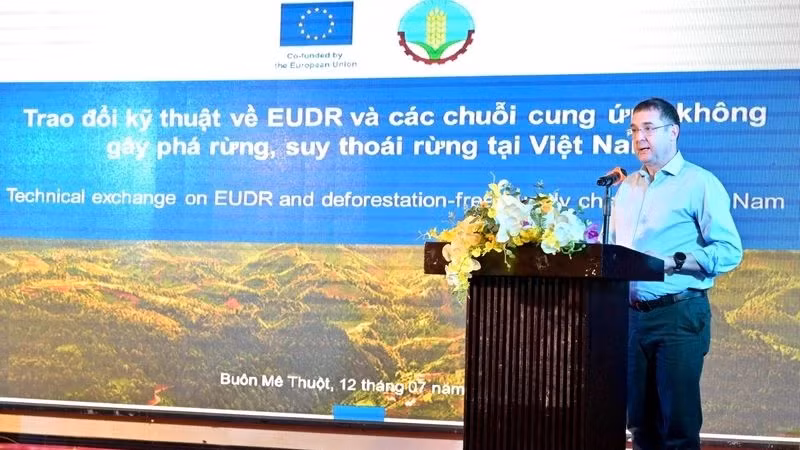 Tham tán thứ nhất về Hành động khí hậu, môi trường, việc làm và chính sách xã hội, Phái đoàn EU tại Việt Nam Rui Ludovino phát biểu tại hội thảo.