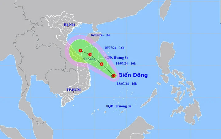 Dự báo đường đi của áp thấp nhiệt đới. (Ảnh: Trung tâm Dự báo khí tượng thuỷ văn quốc gia) Dự báo đường đi của áp thấp nhiệt đới. (Ảnh: Trung tâm Dự báo khí tượng thuỷ văn quốc gia)