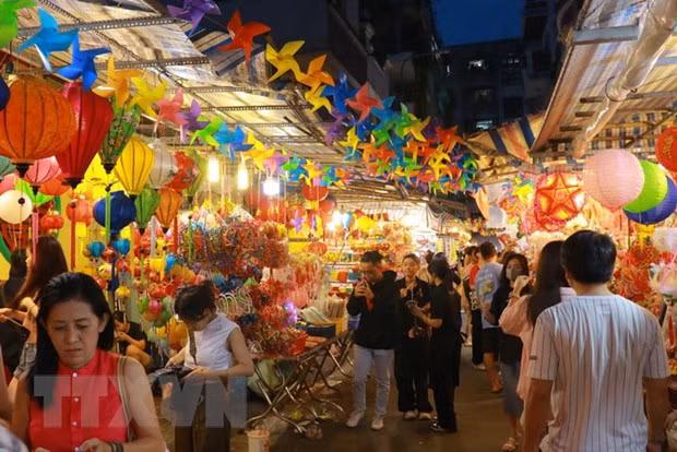 Phố lồng đèn là điểm đến hấp dẫn của người dân, trẻ em và các du khách tại Thành phố Hồ Chí Minh. (Ảnh: Thu Hương/TTXVN)