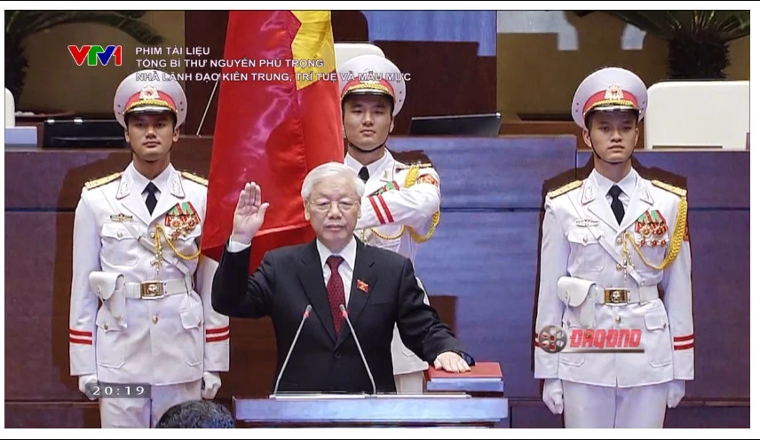 Cảnh trong bộ phim tài liệu &quot;Tổng Bí thư Nguyễn Phú Trọng - Nhà lãnh đạo kiên trung, trí tuệ và mẫu mực.&quot;