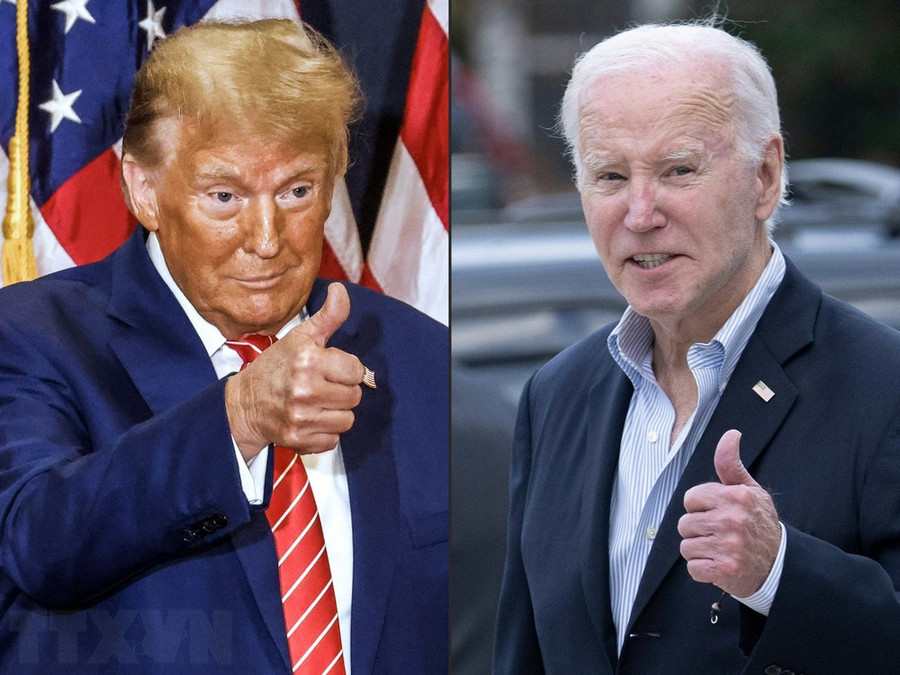 Tổng thống Mỹ Joe Biden (phải) và cựu Tổng thống Donald Trump. (Ảnh: AFP/TTXVN) Tổng thống Mỹ Joe Biden (phải) và cựu Tổng thống Donald Trump. (Ảnh: AFP/TTXVN)
