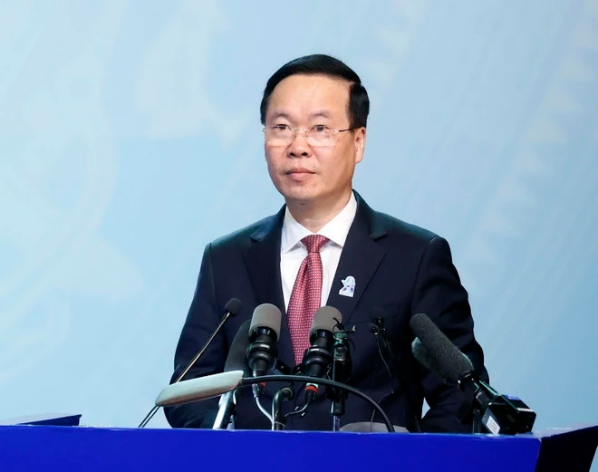 Chủ tịch nước Võ Văn Thưởng phát biểu chỉ đạo. (Ảnh: Thống Nhất/TTXVN)