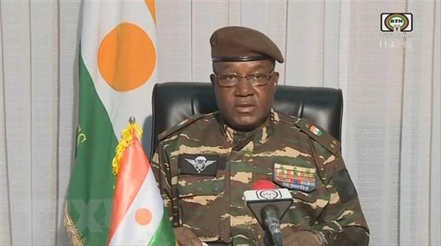 Tướng Abdourahamane Tiani, lãnh đạo chính quyền quân sự Niger. (Ảnh: AFP/TTXVN) Tướng Abdourahamane Tiani, lãnh đạo chính quyền quân sự Niger. (Ảnh: AFP/TTXVN)