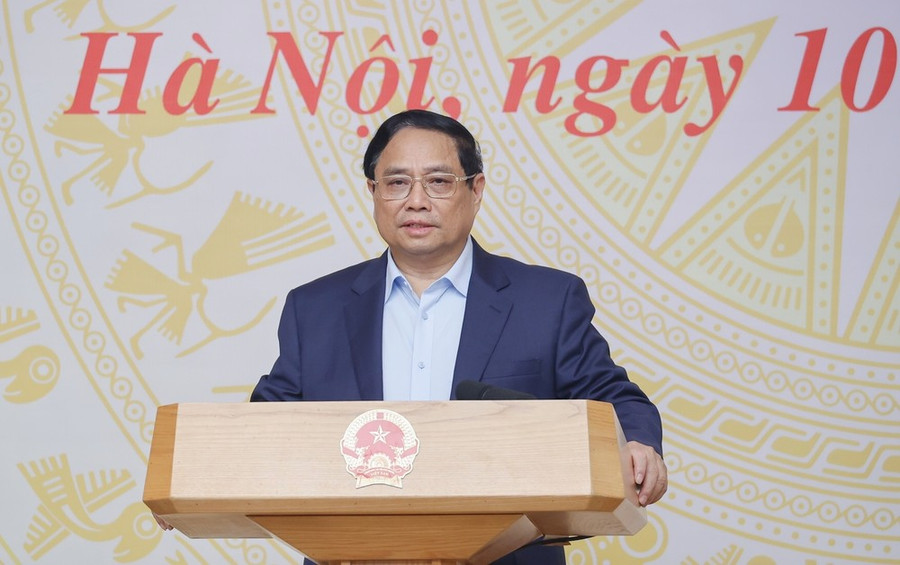 Thủ tướng Phạm Minh Chính phát biểu kết luận hội nghị. Ảnh: VIẾT CHUNG