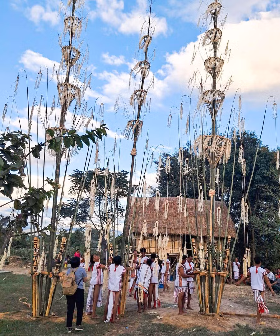 Cây nêu truyền thống của người Rơ Măm ở làng Le. Ảnh: H.T