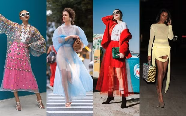 Sặc sỡ và tươi sáng: Không chỉ trắng, đen hay nude,… trang phục xuyên thấu của năm 2023 được bao phủ bởi những sắc màu rực rỡ và họa tiết bắt mắt. Vì gam màu sáng thường khiến tâm trạng chúng ta trở nên tích cực và vui vẻ hơn, vậy nên bạn đừng ngại thử sức với những món đồ xuyên thấu màu hồng, cam, vàng, đỏ “chói mắt” hay đính kết nhiều chi tiết phức tạp nhé!