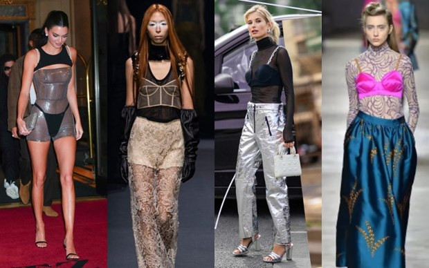 Mặc nội y bên ngoài: Kiểu biến tấu này có thể xem là độc đáo và mang tính thử thách nhất. Với việc mặc nội y ra bên ngoài trang phục trong suốt, bạn sẽ đồng thời “bắt trend” được cả hai trào lưu thời trang nổi bật nhất năm nay là trang phục xuyên thấu và mốt “khoe” nội y.