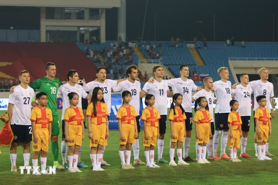 Đội hình xuất phát của Đội tuyển Nga trong trận gặp Đội tuyển Việt Nam. (Ảnh: Tuấn Anh/TTXVN) Đội hình xuất phát của Đội tuyển Nga trong trận gặp Đội tuyển Việt Nam. (Ảnh: Tuấn Anh/TTXVN)