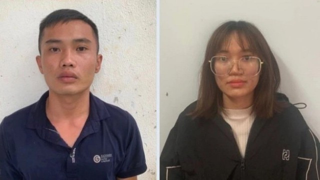 2 bị can Nhân (bìa trái) và Ngà tại cơ quan công an