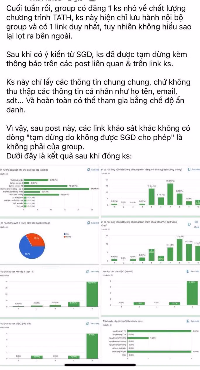Một thành viên đăng về kết quả khảo sát