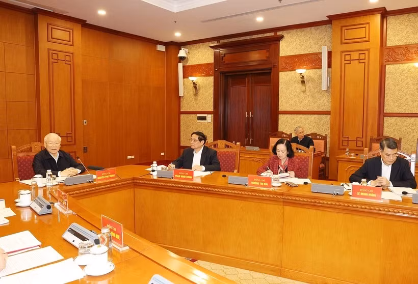 Tổng Bí thư Nguyễn Phú Trọng phát biểu kết luận phiên họp. (Ảnh: Trí Dũng/TTXVN)