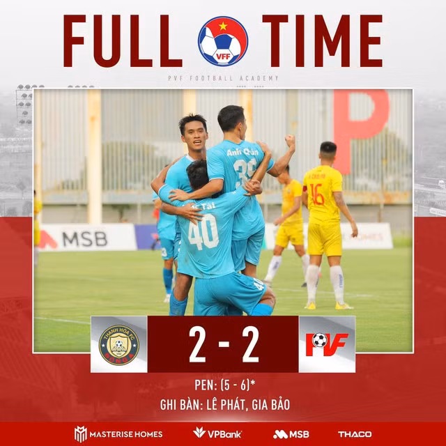 U21 Thanh Hóa không thể tạo nên bất ngờ và để U21 PVF giành chiến thắng sau loạt sút 11 m