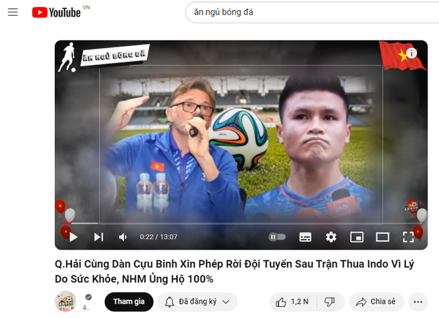 Trang Youtube đăng nội dung &quot;bịa đặt&quot; về tuyển Việt Nam để hút lượng xem.