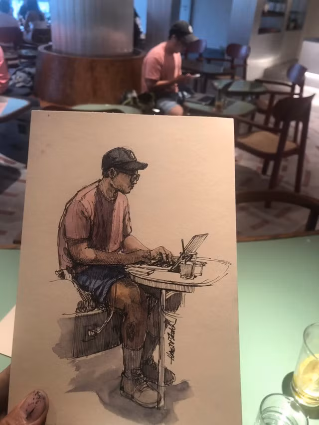 Một bức tranh vẽ tặng người lạ của anh Hưng. Ảnh: Từ Quang Hưng Một bức tranh vẽ tặng người lạ của anh Hưng. Ảnh: Từ Quang Hưng