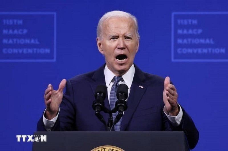 Tổng thống Mỹ Joe Biden phát biểu tại Las Vegas, Nevada, Mỹ, ngày 16/7/2024. (Ảnh: Getty Images/ TTXVN) Tổng thống Mỹ Joe Biden phát biểu tại Las Vegas, Nevada, Mỹ, ngày 16/7/2024. (Ảnh: Getty Images/ TTXVN)