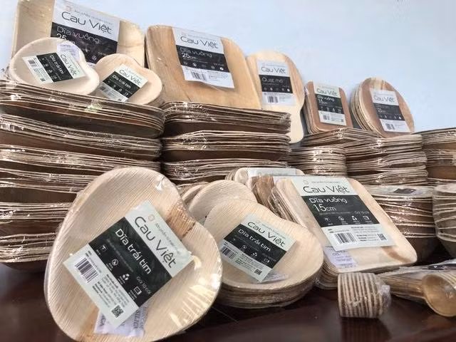 Sản phẩm làm từ mo cau không chỉ thân thiện với môi trường mà còn rất bền, kiểu dáng đẹp mắt. Ảnh DUY TÂN