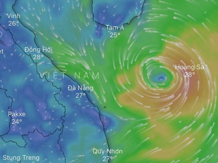 Vị trí của bão số 2 sáng nay 21-7. Ảnh: WINDY
