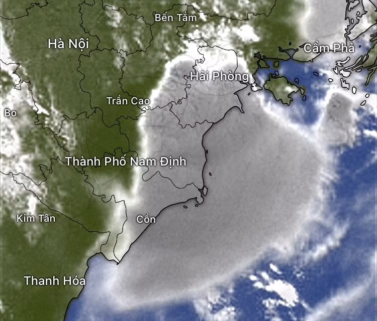 Ổ mây dông phát triển ở vịnh Bắc bộ và khu vực Hải Phòng - Thái Bình - Nam Định sáng 21-7