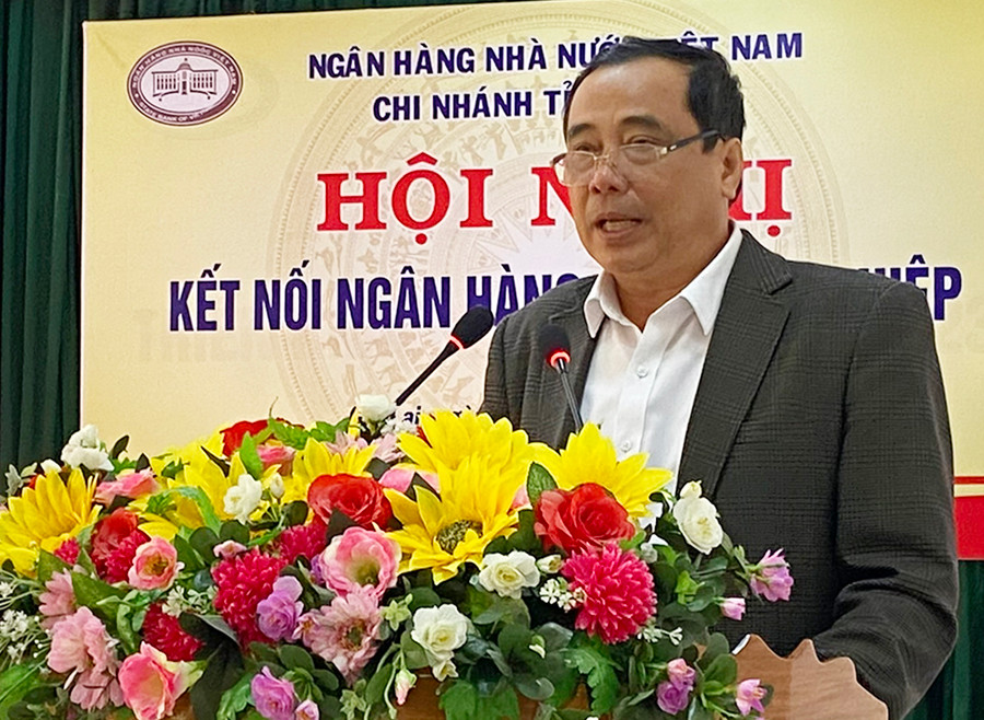 Ông Nguyễn Hữu Nghị-Giám đốc NHNN-Chi nhánh tỉnh phát biểu tại hội nghị kết nối ngân hàng-doanh nghiệp. Ảnh: Hải Bình