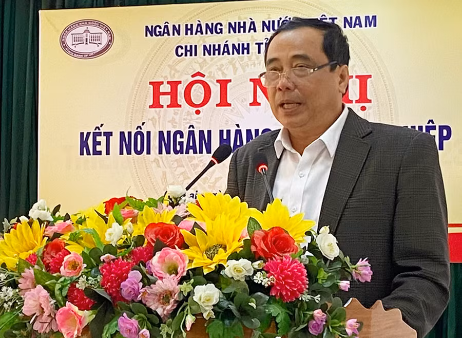 Ông Nguyễn Hữu Nghị-Giám đốc NHNN-Chi nhánh tỉnh phát biểu tại hội nghị kết nối ngân hàng-doanh nghiệp. Ảnh: Hải Bình