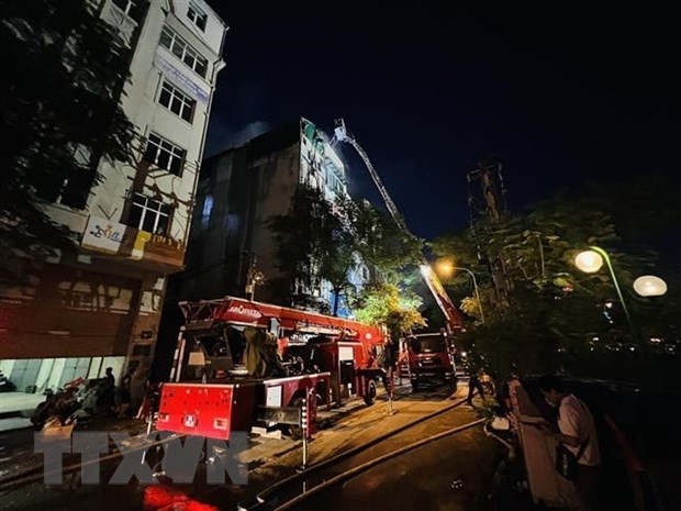 Hiện trường vụ cháy quán karaoke ở Quan Hoa. (Ảnh: Phạm Kiên/TTXVN) Hiện trường vụ cháy quán karaoke ở Quan Hoa. (Ảnh: Phạm Kiên/TTXVN)