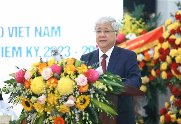 Chủ tịch Ủy ban Trung ương Mặt trận Tổ quốc Việt Nam Đỗ Văn Chiến phát biểu. (Ảnh: TTXVN)