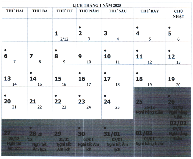Phương án nghỉ Tết Nguyên đán năm 2025 kéo dài 9 ngày của Bộ Lao động-Thương binh và Xã hội. Phương án nghỉ Tết Nguyên đán năm 2025 kéo dài 9 ngày của Bộ Lao động-Thương binh và Xã hội.